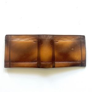 Vintage Cameo Brown Leather Wallet Bifold Card Holder Zipper Pocket